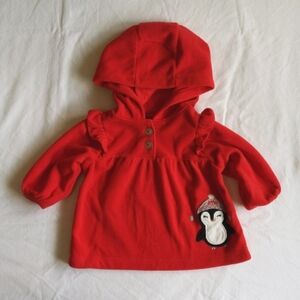 child of mine red fleece hoodie with penguin 3 months baby girl